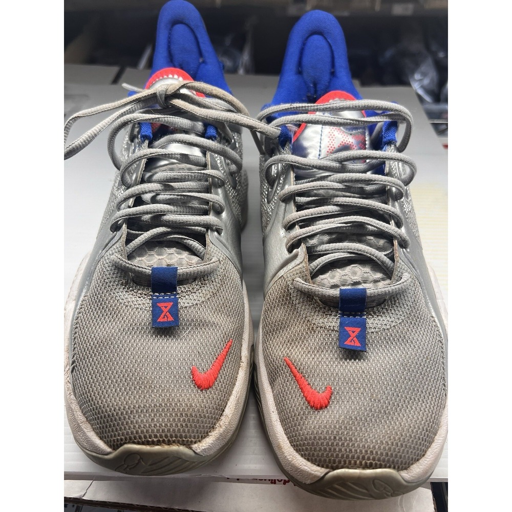 Nike PG 5 Basketball Shoes Mens 8.5 Silver Blue CW3143-005 Good Metallic Low Top